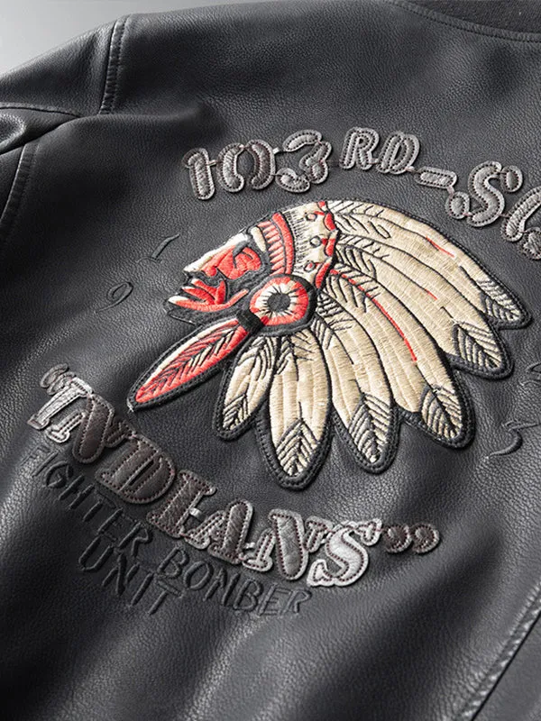 Men's Creative Embroidered Motorcycle Leather Jacket