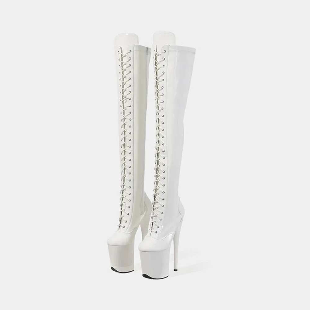 Merendy Rania Sexy Over The Knee Tall Black Lace-up Boots