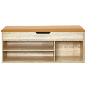 Modern Shoe Bench, Natural Wood Grain/White Color, Organizer Unit
