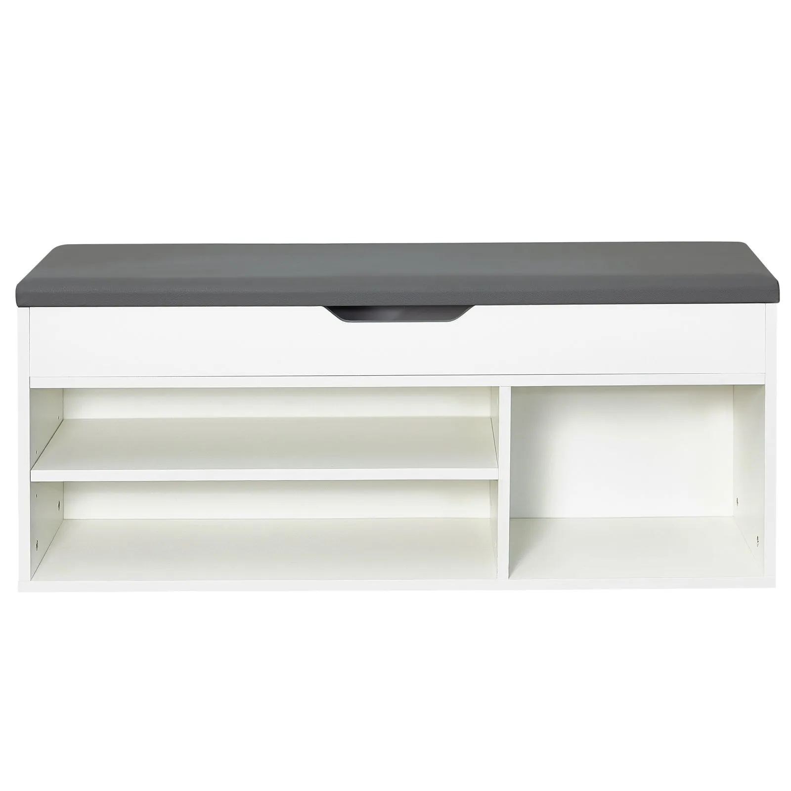 Modern Shoe Bench, Natural Wood Grain/White Color, Organizer Unit