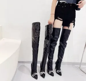 Number Ninety Seven Over The Knee Pointed Toe Boots With Bow