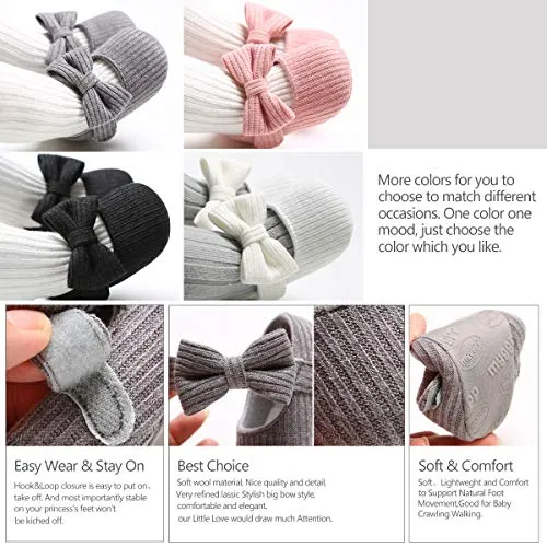 Ohwawadi Infant Baby Girl Shoes, Baby Girl Christening Baptism Shoes Bowknot Baby Mary Jane Flats Princess Dress Shoes (0-6 Months, 1933 White)