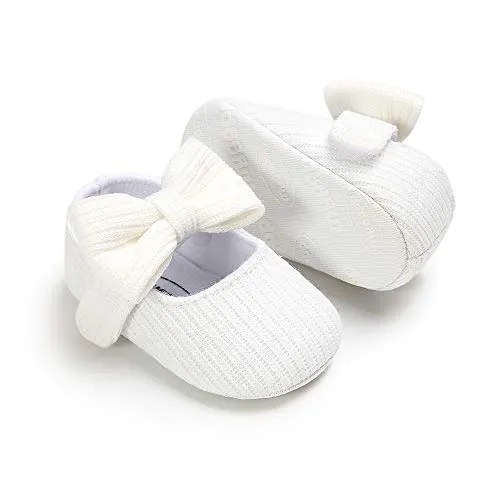 Ohwawadi Infant Baby Girl Shoes, Baby Girl Christening Baptism Shoes Bowknot Baby Mary Jane Flats Princess Dress Shoes (0-6 Months, 1933 White)