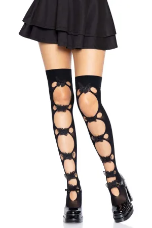 Opaque Net Cut-Out Butterfly Applique Thigh Highs