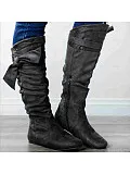 Plain Flat Velvet Round Toe Date Outdoor Thigh High Flat Boots
