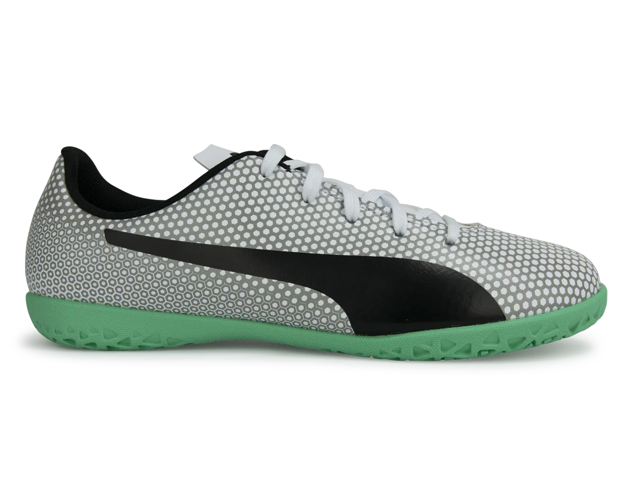 PUMA Kids Spirit Indoor Soccer Shoes White/Black/Silver