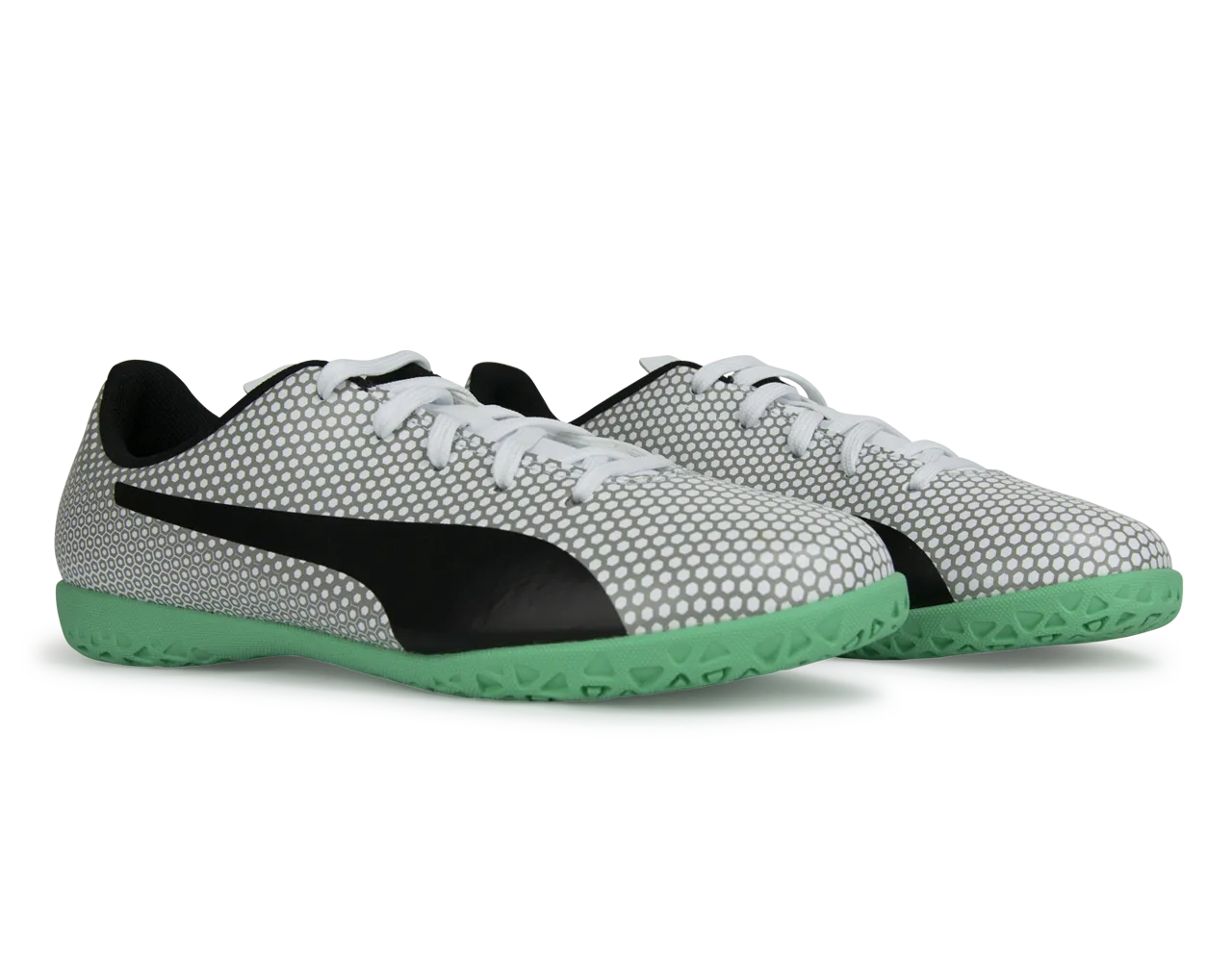PUMA Kids Spirit Indoor Soccer Shoes White/Black/Silver