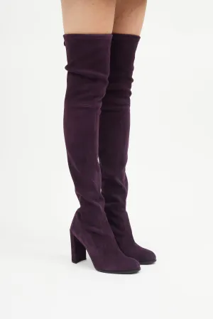 Purple Suede Thigh High Pump Boot