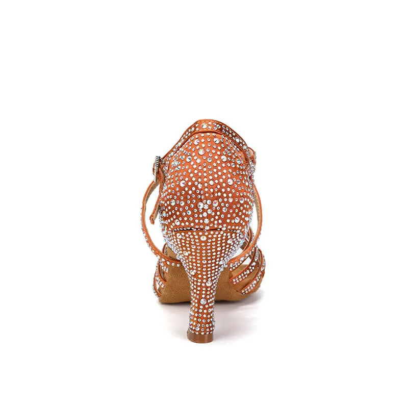 Rhinestone Satin 5 Strap High Heel Dance Shoes