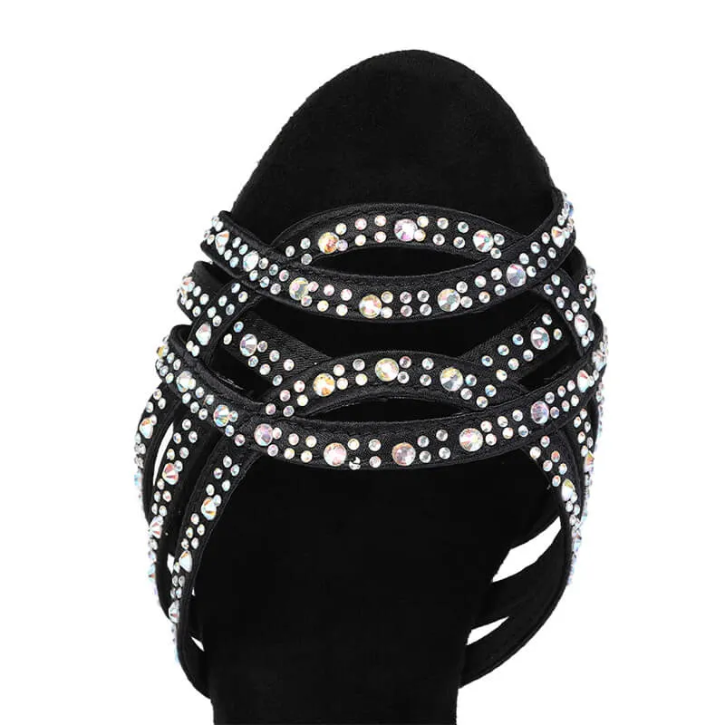 Rhinestone Satin 5 Strap High Heel Dance Shoes