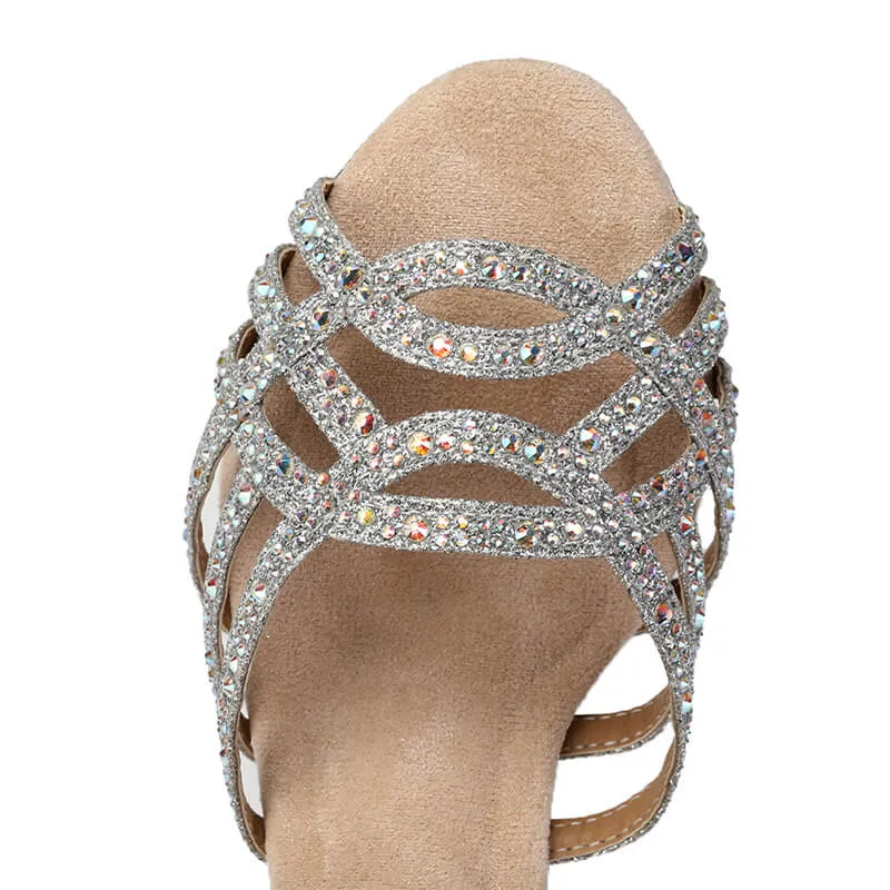 Rhinestone Satin 5 Strap High Heel Dance Shoes