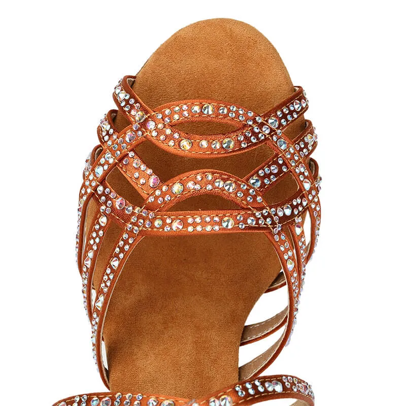 Rhinestone Satin 5 Strap High Heel Dance Shoes