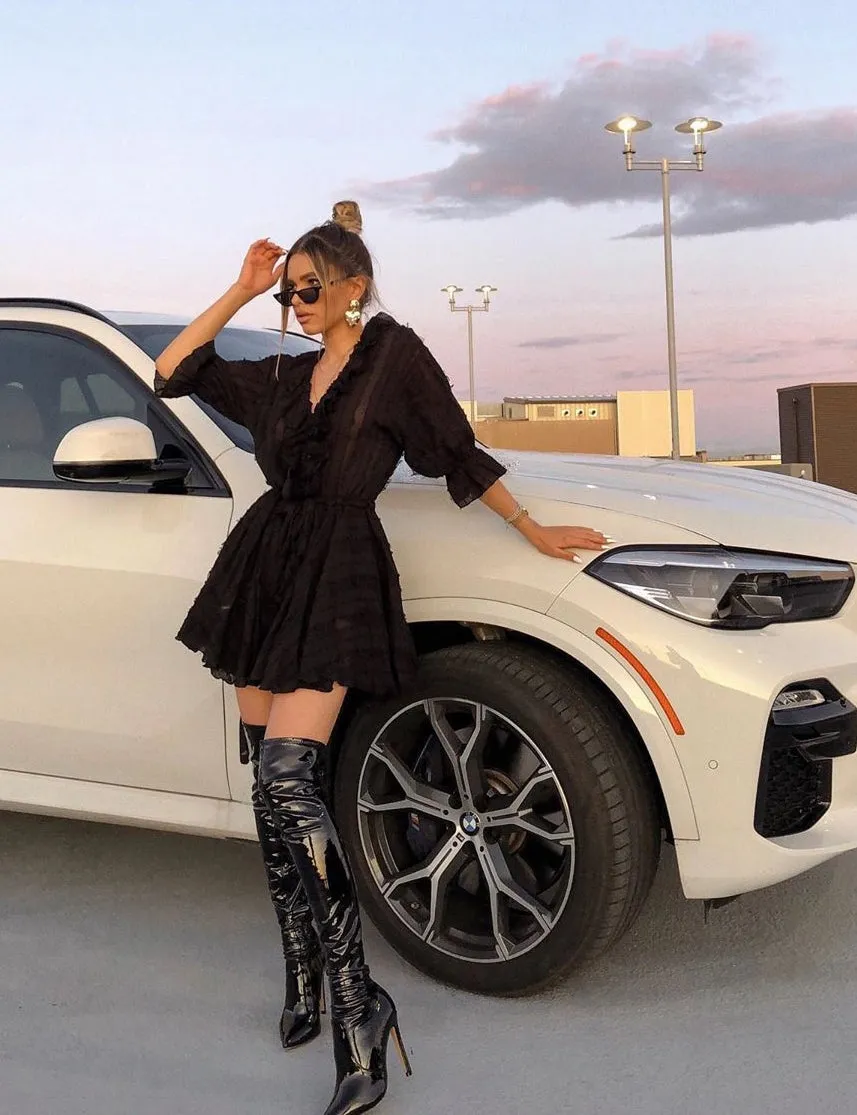 Ruthless Over the Knee Boots in Black Patent