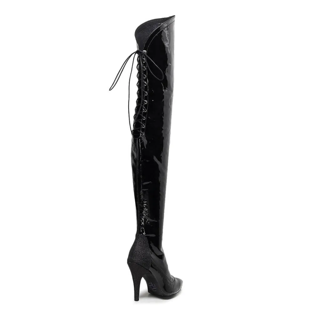 Savage Thigh High - Black Wet Look - Street Sole