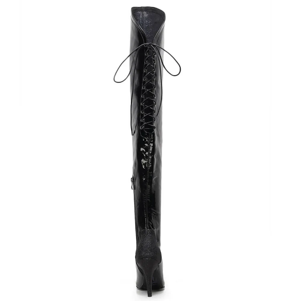 Savage Thigh High - Black Wet Look - Street Sole