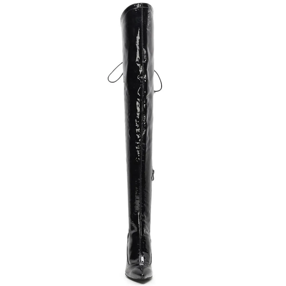 Savage Thigh High - Black Wet Look - Street Sole