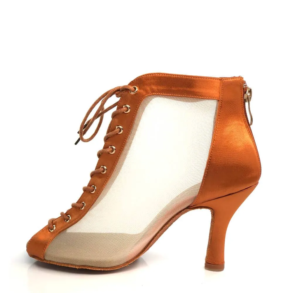 Simona - Tan Satin - Suede Sole - Dance Floor Only