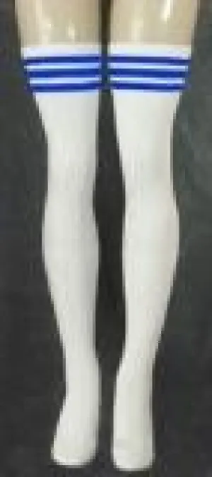 Skater Socks 35" White w Royal Blue Stripes