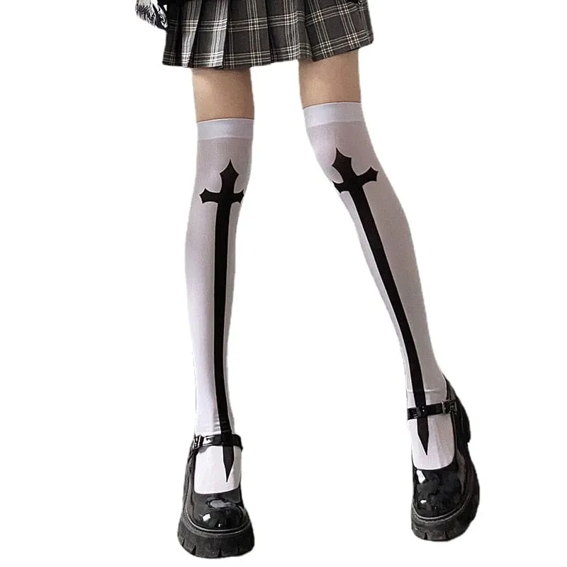 Skull Line Thigh Highs