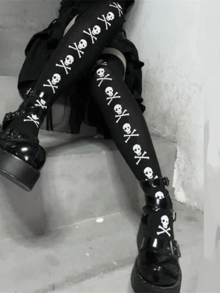 Skull Line Thigh Highs