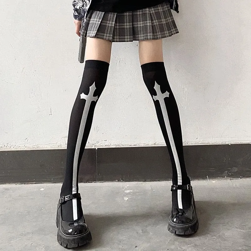 Skull Line Thigh Highs