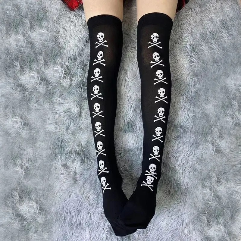 Skull Line Thigh Highs