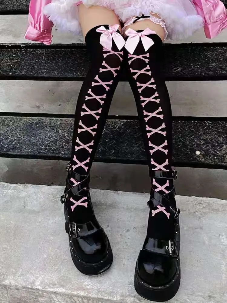Skull Line Thigh Highs