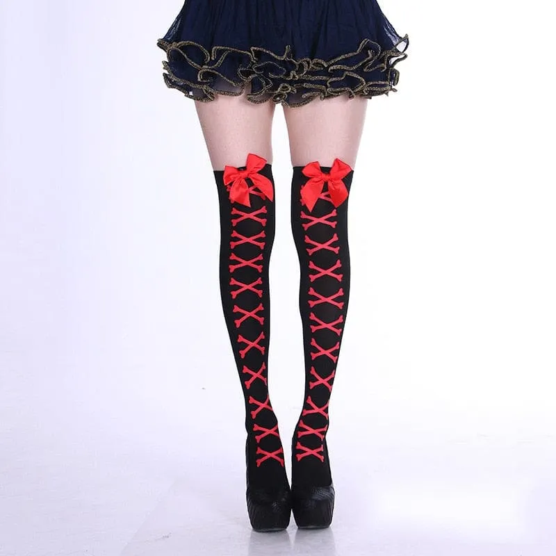 Skull Line Thigh Highs