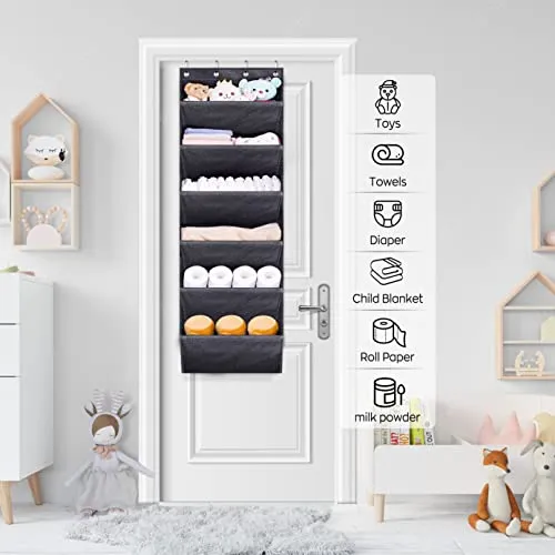SLEEPING LAMB Shoe Rack for Door with Large Deep Pocket, Hanging Door Shoe Organizer for Closet Hanger, Dorm and Narrow Door Storage Shoe Holder, Black