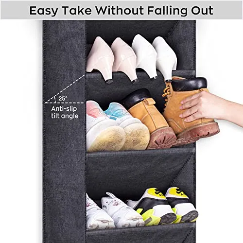 SLEEPING LAMB Shoe Rack for Door with Large Deep Pocket, Hanging Door Shoe Organizer for Closet Hanger, Dorm and Narrow Door Storage Shoe Holder, Black