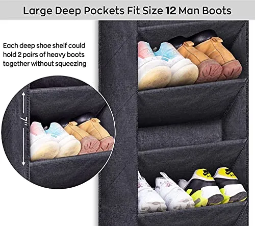 SLEEPING LAMB Shoe Rack for Door with Large Deep Pocket, Hanging Door Shoe Organizer for Closet Hanger, Dorm and Narrow Door Storage Shoe Holder, Black