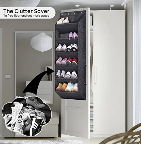 SLEEPING LAMB Shoe Rack for Door with Large Deep Pocket, Hanging Door Shoe Organizer for Closet Hanger, Dorm and Narrow Door Storage Shoe Holder, Black