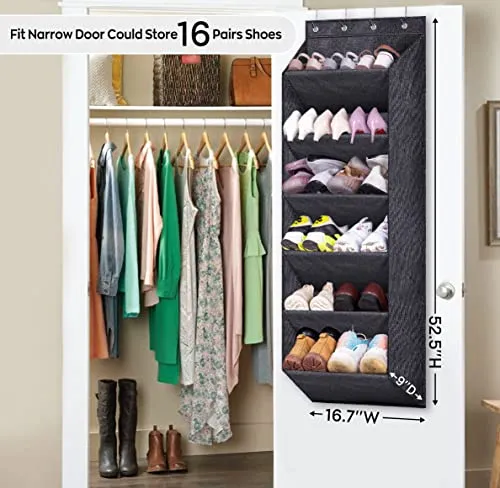 SLEEPING LAMB Shoe Rack for Door with Large Deep Pocket, Hanging Door Shoe Organizer for Closet Hanger, Dorm and Narrow Door Storage Shoe Holder, Black