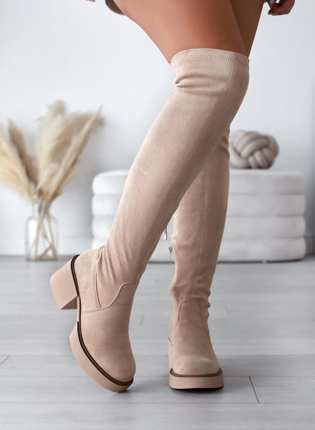 SLOANE - Alexoo beige suede thigh high boots