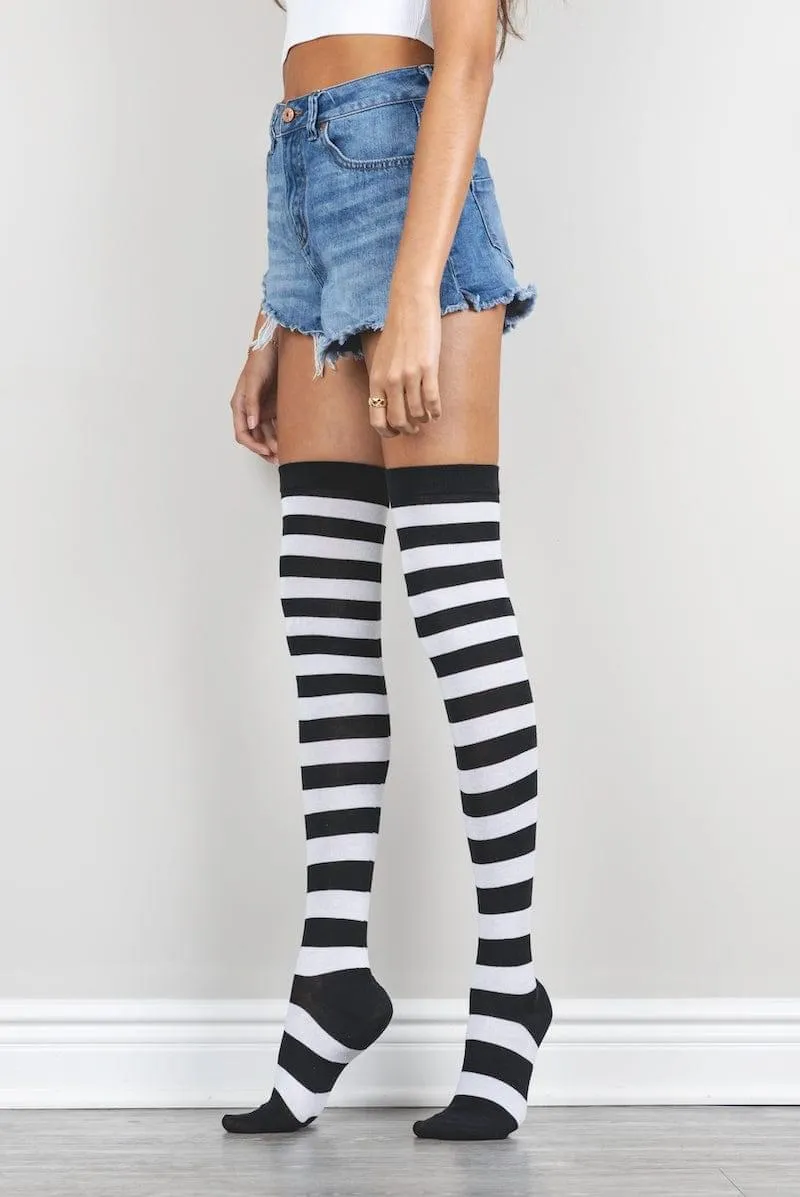 Striped Thigh High Socks
