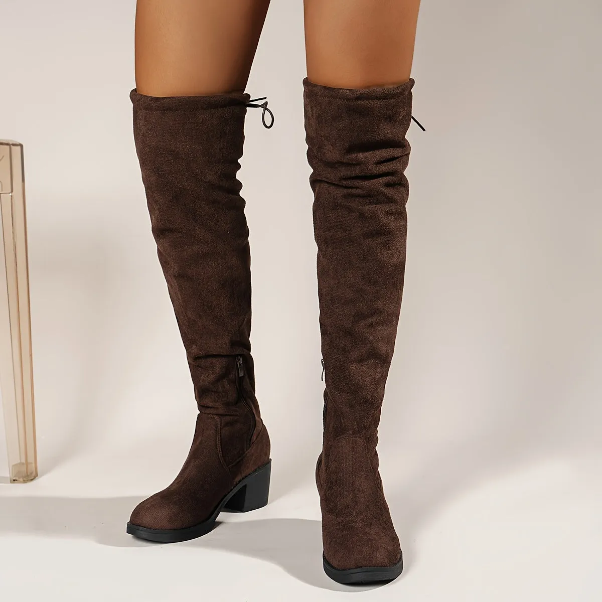 Stylish Womens OvertheKnee Boots with Chunky Heel and LaceUp