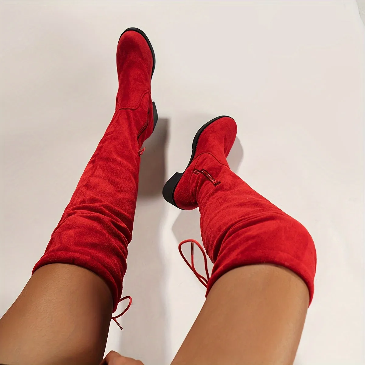 Stylish Womens OvertheKnee Boots with Chunky Heel and LaceUp