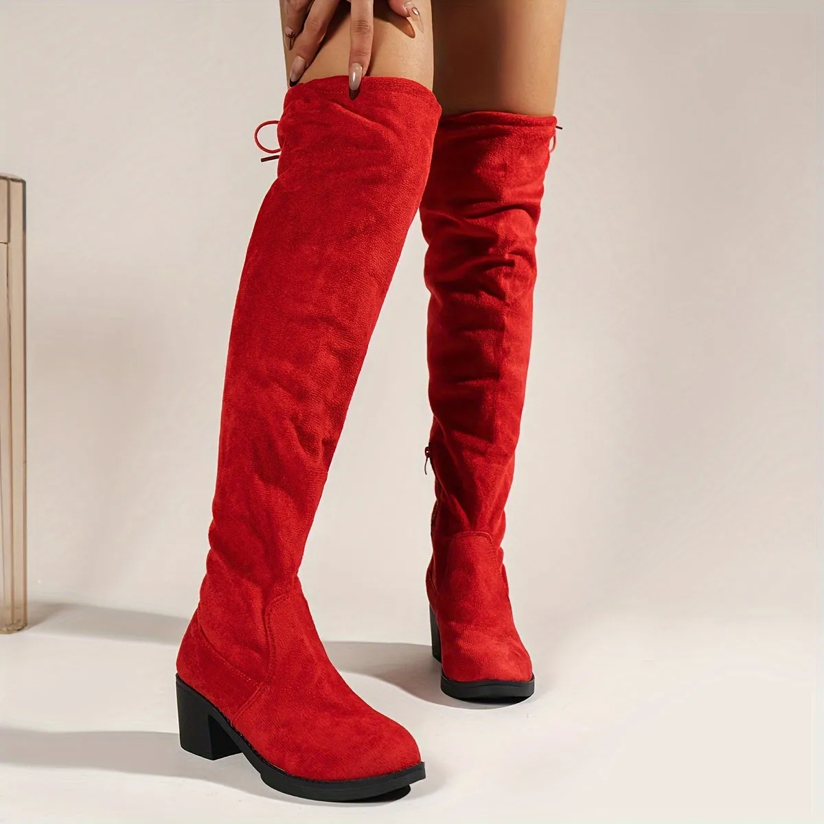 Stylish Womens OvertheKnee Boots with Chunky Heel and LaceUp