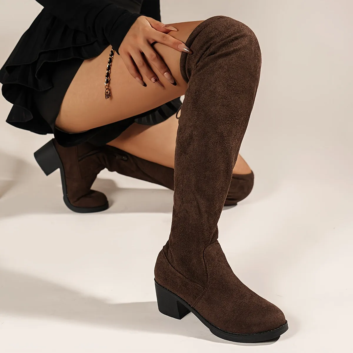 Stylish Womens OvertheKnee Boots with Chunky Heel and LaceUp