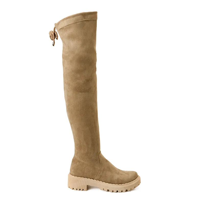 SUEDE THIGH HIGH BOOTS - KHAKI