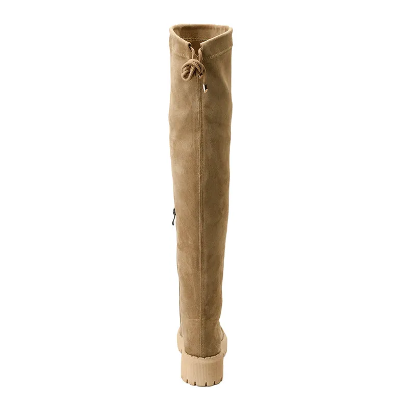 SUEDE THIGH HIGH BOOTS - KHAKI