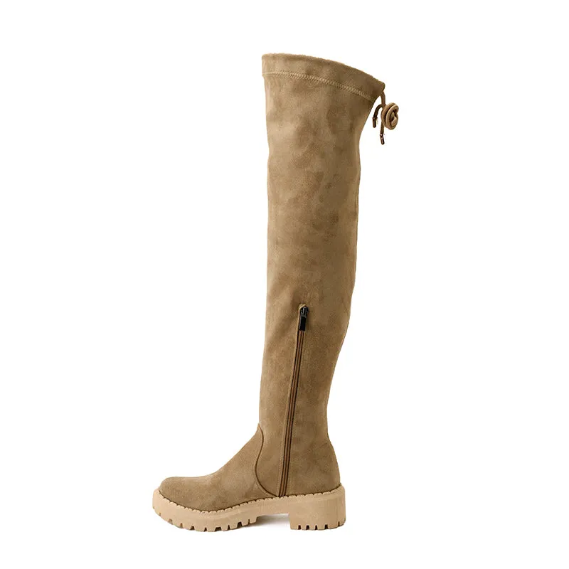 SUEDE THIGH HIGH BOOTS - KHAKI