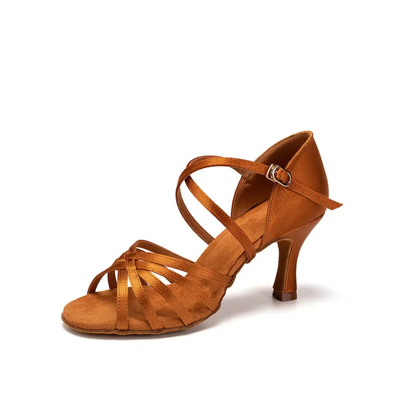 Tan Satin Professional Latin Ballroom Dance Shoes