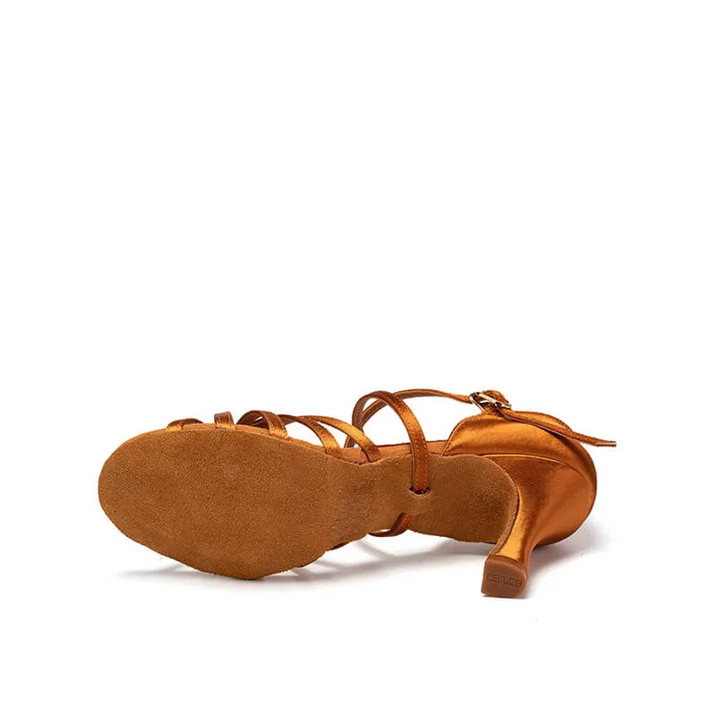 Tan Satin Professional Latin Ballroom Dance Shoes