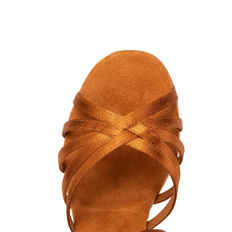 Tan Satin Professional Latin Ballroom Dance Shoes