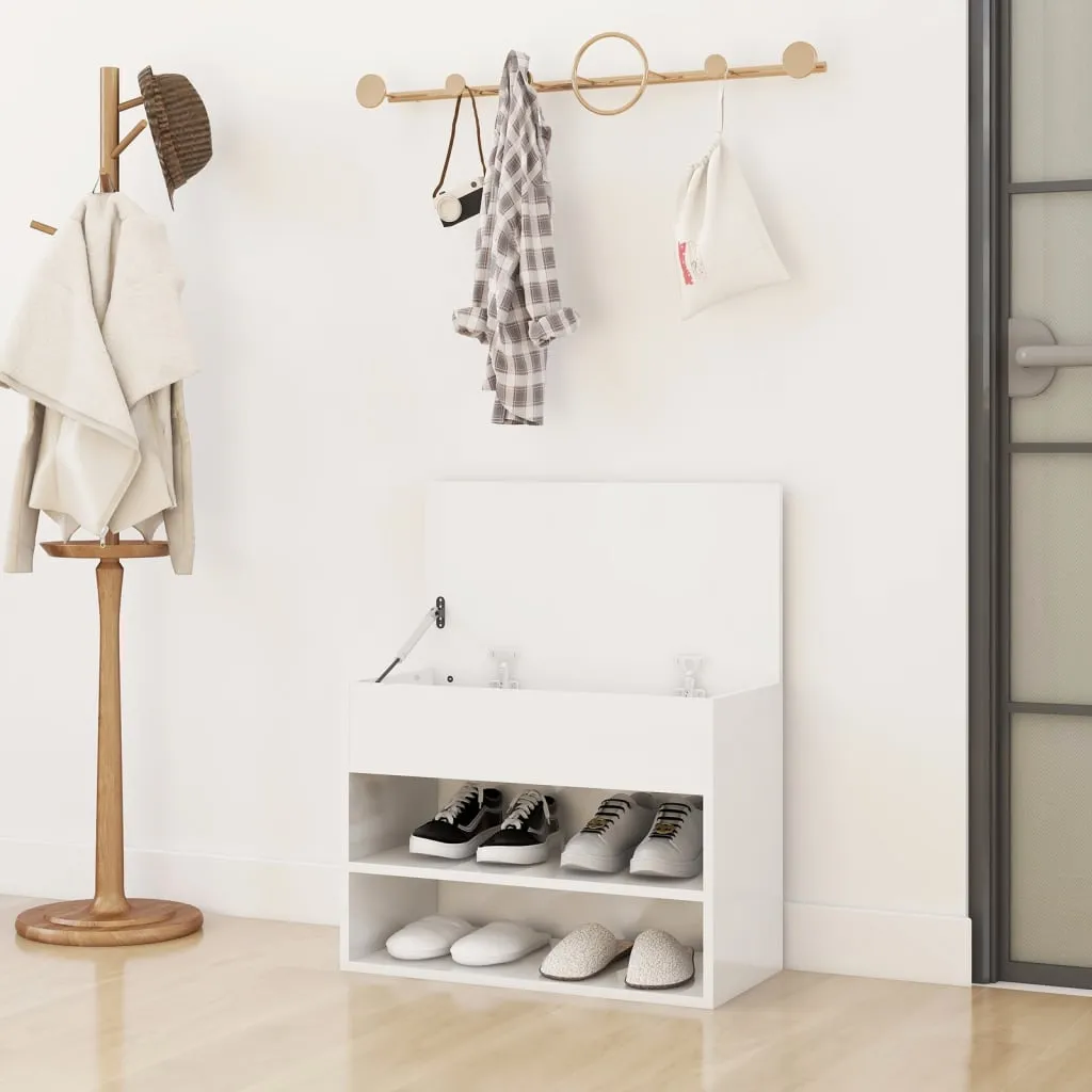 vidaXL Shoe Bench High Gloss White 60x30x45 cm Engineered Wood
