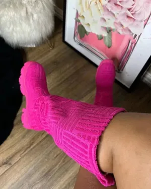 Winter Candy Color Knit Over Knee Thigh High Boots