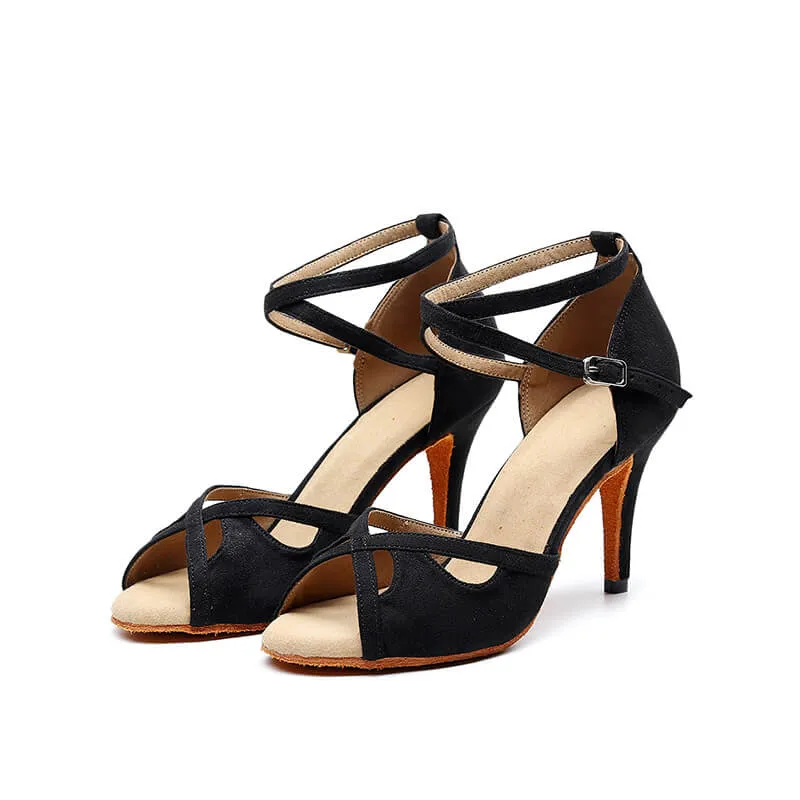 Women Flannel Suede Ankle Strap Latin Dance Shoes