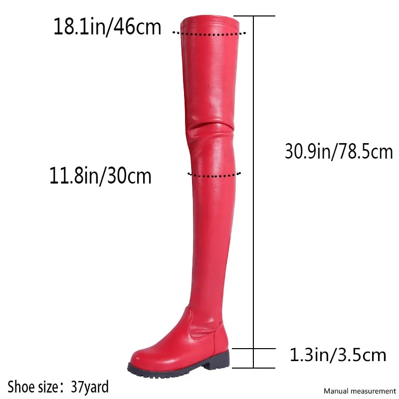 Women Shoes Black Thigh High Boots New Autumn Pu Leather Low Heel Comfortable Shoes Over The Knee Waterproof Boots Ladies Shoes