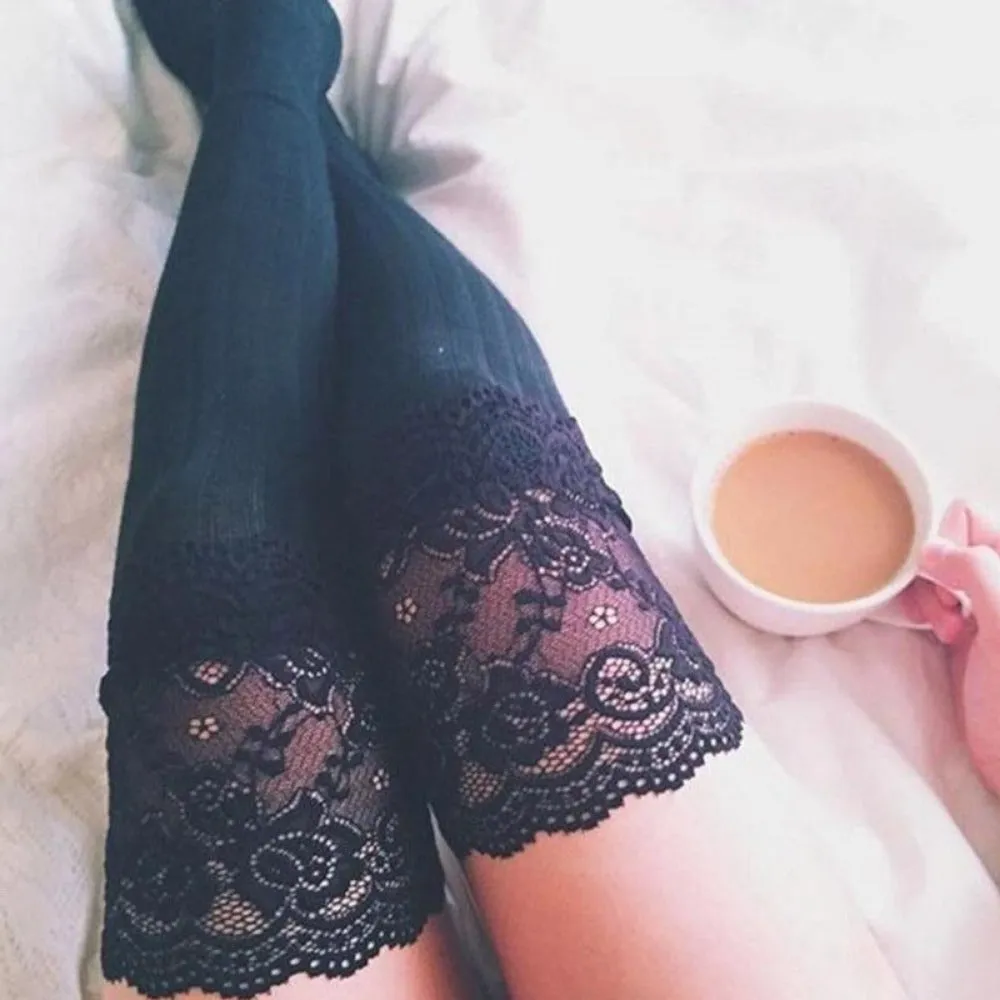 women wintertime overknee socks cable knitted lacetop cozy stockings ✈️ free.shipping